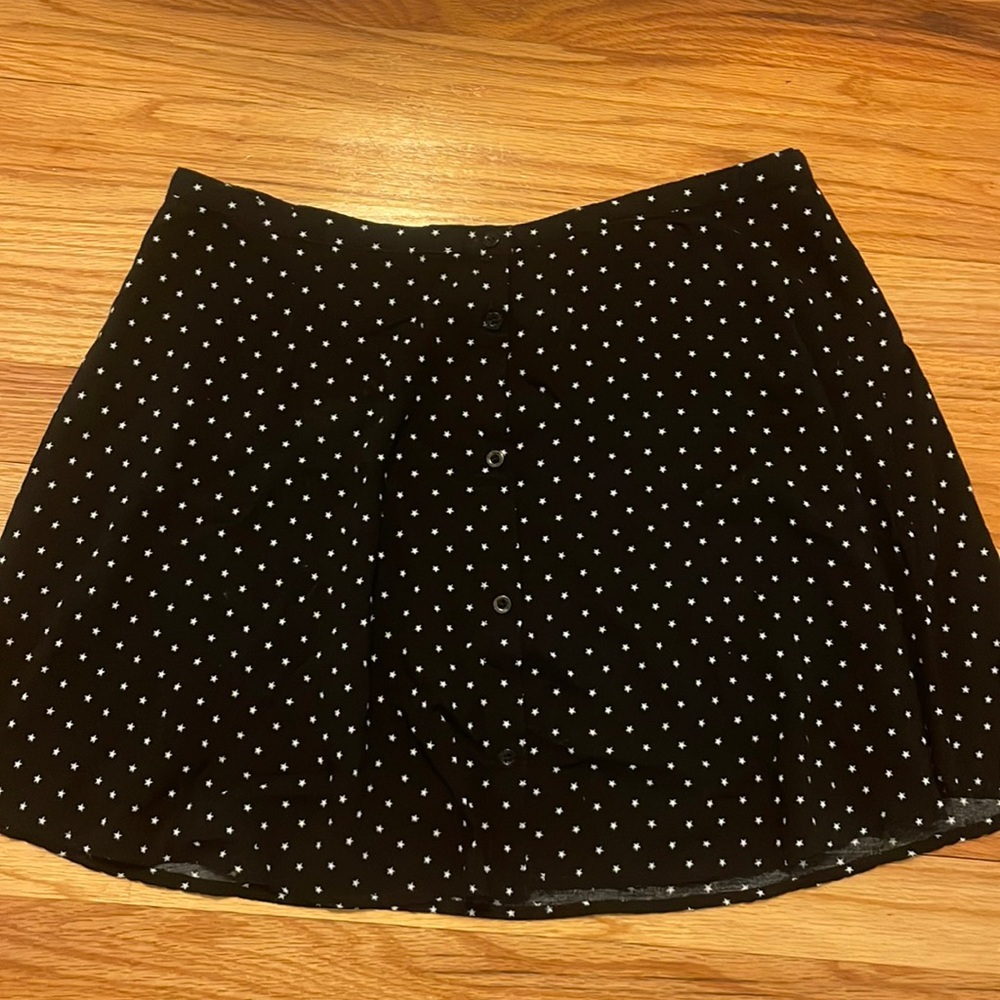 Black with white stars button down flowy mini skirt